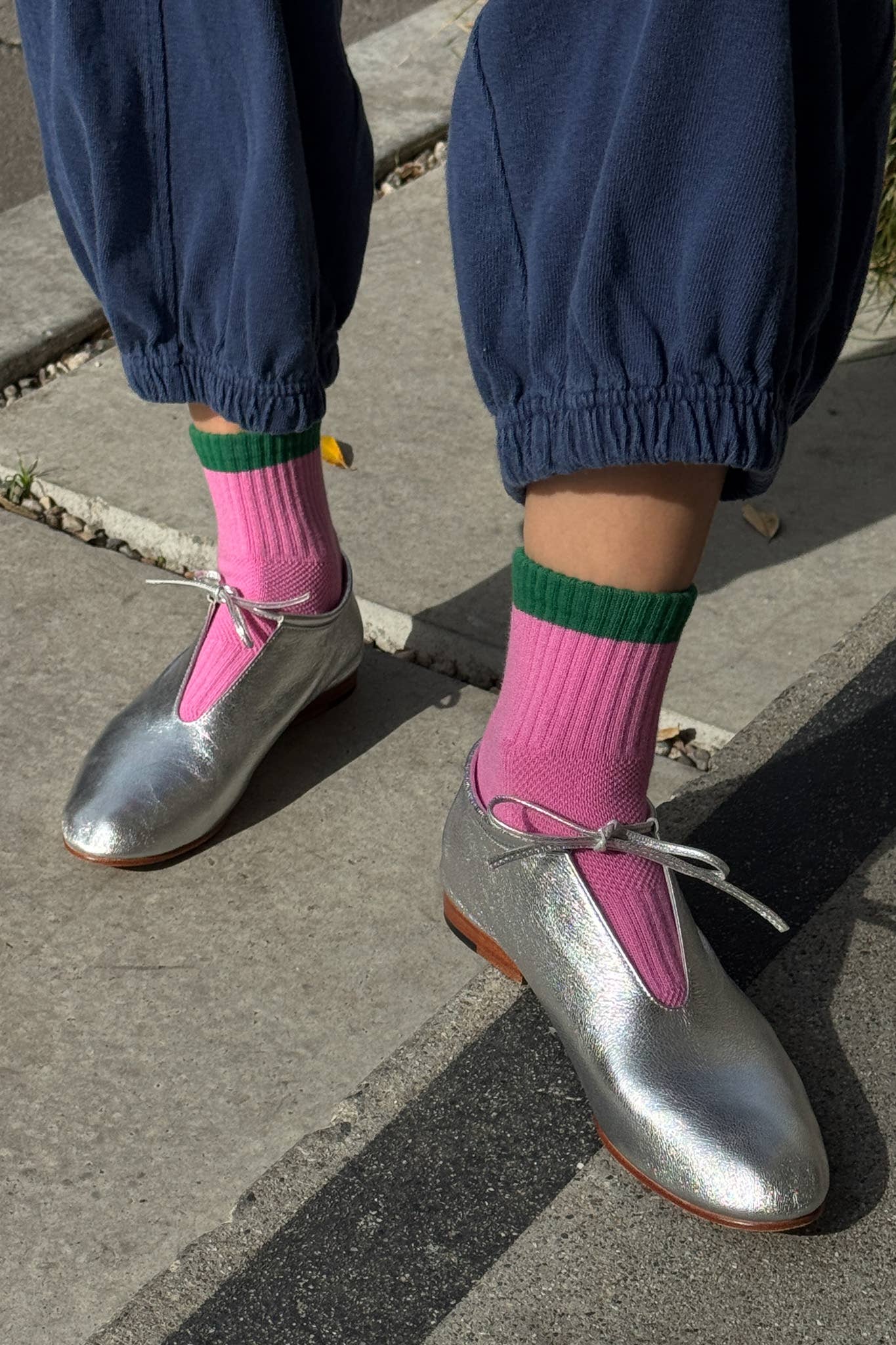 Color Block Girlfriend Socks : Grey Pink