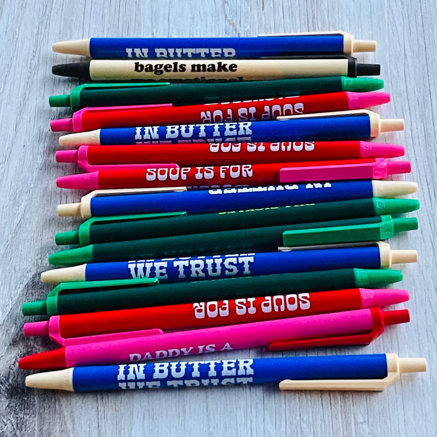 In butter we trust Bic Clic Stic Pen foodie bakery