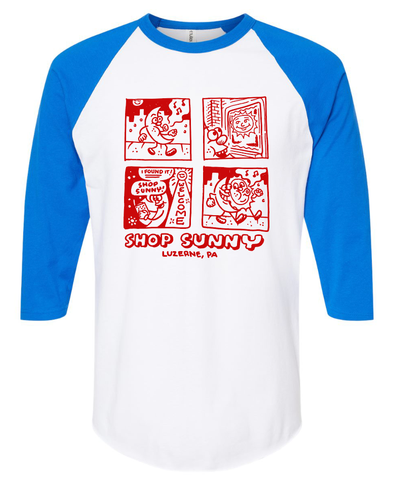 Shop Sunny Comic Baseball Shirt - White & Royal
