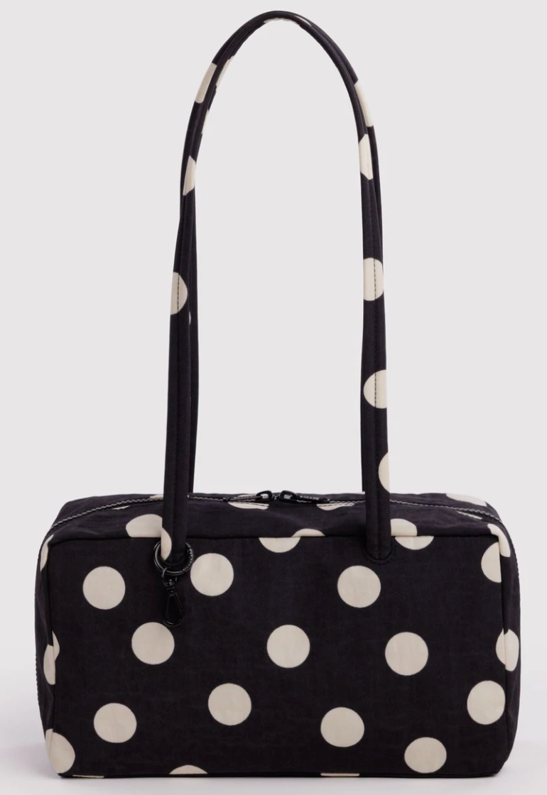 Baggu Nylon Bowler Bag - Black and Cream Polka Dot