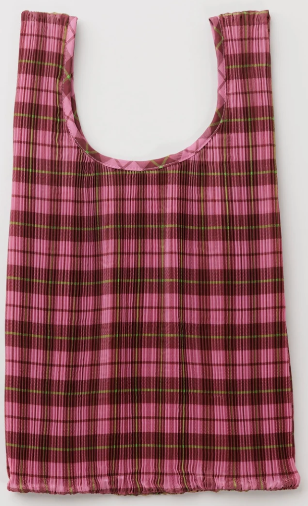 Pleated Baggu - Azalea Pink Tartan
