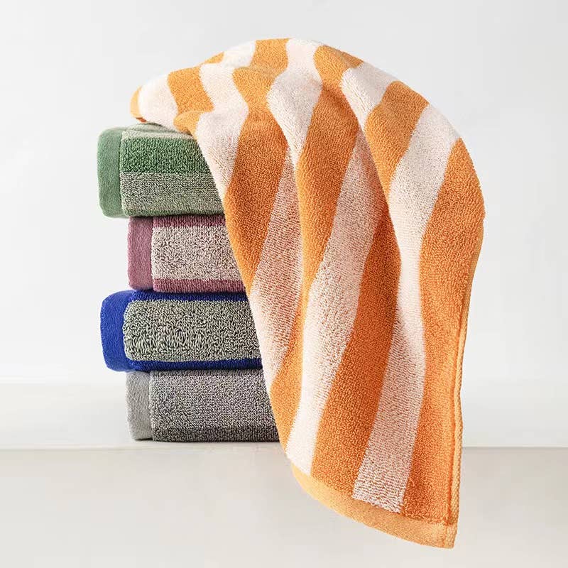 Striped cotton bath towel: Khaki