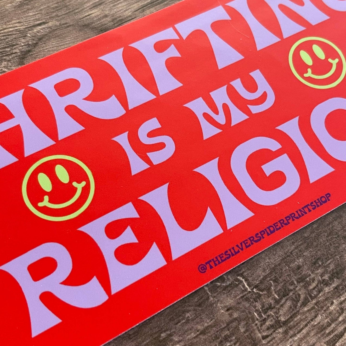 Thrifting is my Religion Bumper Sticker thrift smiley face
