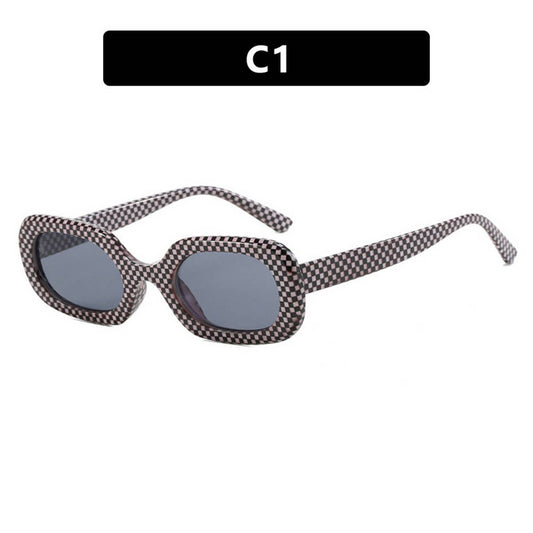 VINTAGE OVAL PLAID SUNGLASSES_CWASG0320: BLACKWHITE / (OS) 2