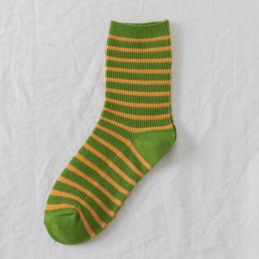 WOMEN NEW STRIPED CUTE BREATHABLE PILE SOCKS_CWMS0470: Green / (OS) 5