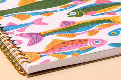 Colorful Letterpress A5 Spiral Notebook—Rainbow Trout Fish