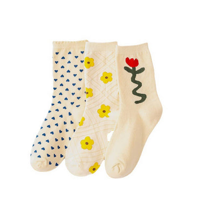 SWEAT-ABSORBENT AND BREATHABLE SWEET FLOWER SOCKS_CWMS0975: TYPE3 / (OS) 3
