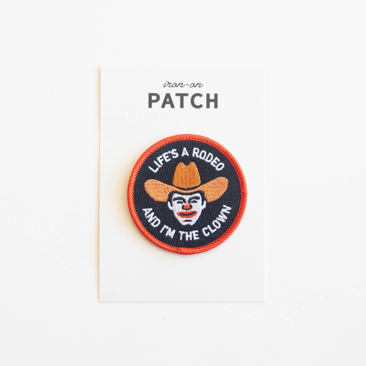 Rodeo Clown Embroidered Iron on Patch: Yes