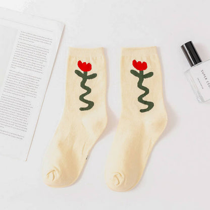 SWEAT-ABSORBENT AND BREATHABLE SWEET FLOWER SOCKS_CWMS0975: TYPE1 / (OS) 3