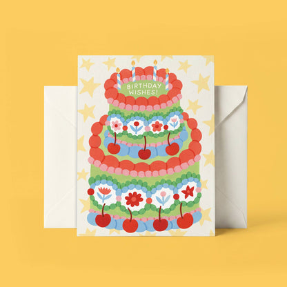 Vintage Green Birthday Cake Card