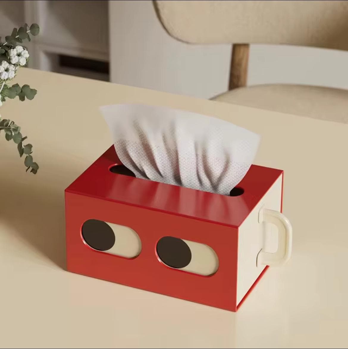 Tissue Box Holder with Retro Toaster Design: Red