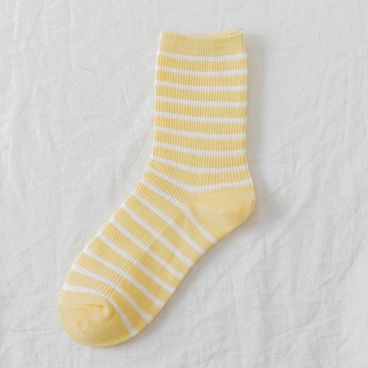 WOMEN NEW STRIPED CUTE BREATHABLE PILE SOCKS_CWMS0470: Yellow / (OS) 5
