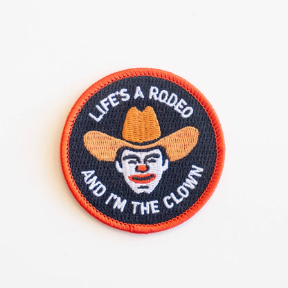 Rodeo Clown Embroidered Iron on Patch: Yes