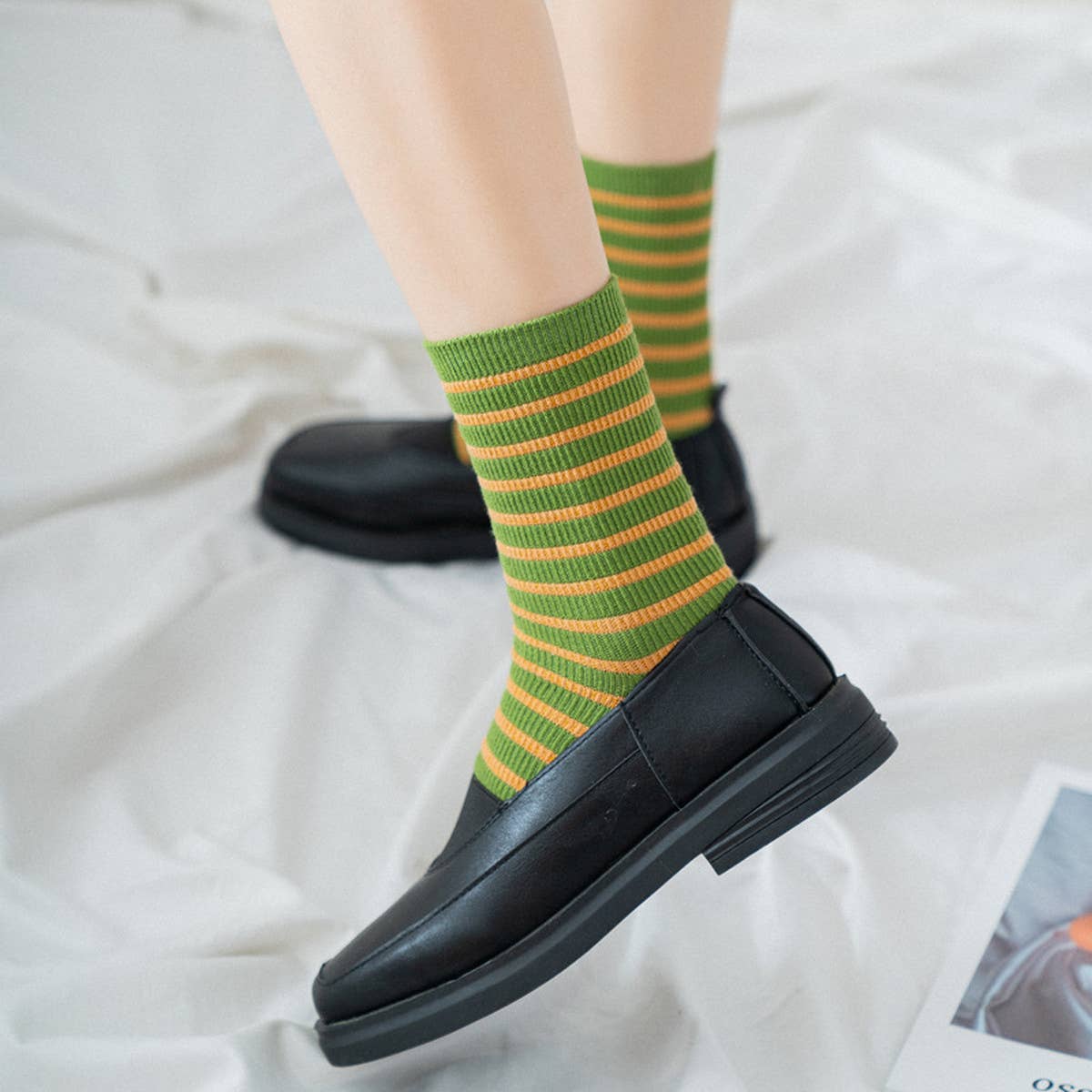 WOMEN NEW STRIPED CUTE BREATHABLE PILE SOCKS_CWMS0470: Blue / (OS) 5