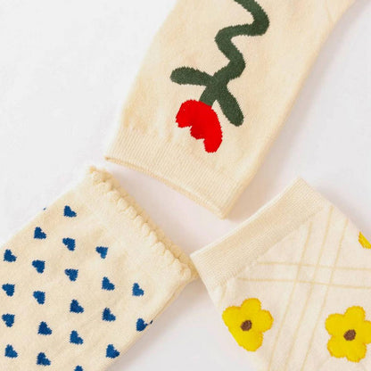 SWEAT-ABSORBENT AND BREATHABLE SWEET FLOWER SOCKS_CWMS0975: TYPE3 / (OS) 3