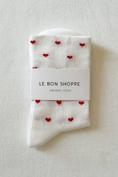 Heart Sneaker Socks (wholesale): HEART - WHITE / RED