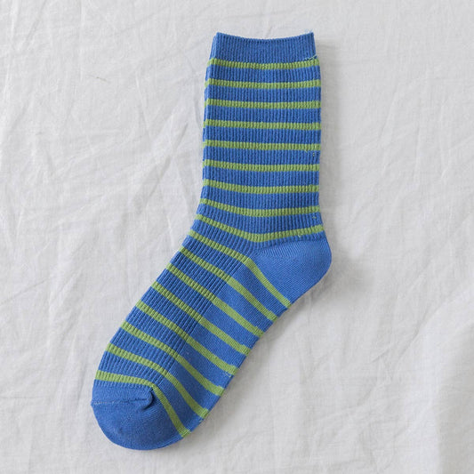 WOMEN NEW STRIPED CUTE BREATHABLE PILE SOCKS_CWMS0470: Blue / (OS) 5