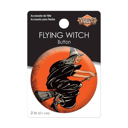 Vintage Halloween Flying Witch 2" Button