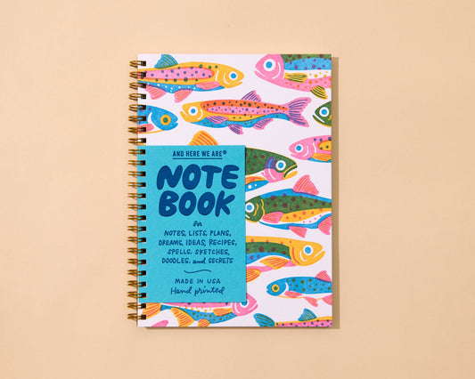 Colorful Letterpress A5 Spiral Notebook—Rainbow Trout Fish