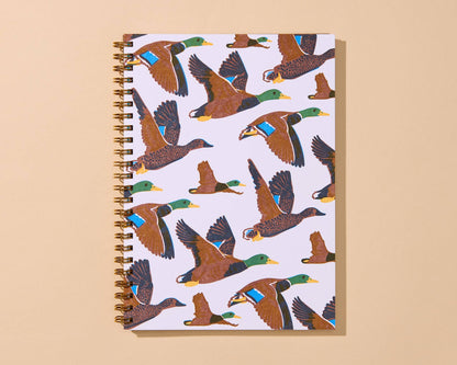 Letterpress A5 Spiral Notebook (Lined)—Mallard Ducks