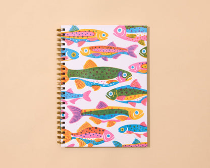 Colorful Letterpress A5 Spiral Notebook—Rainbow Trout Fish