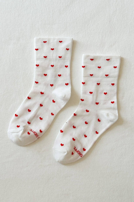 Heart Sneaker Socks (wholesale): HEART - WHITE / RED