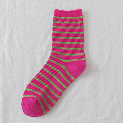 WOMEN NEW STRIPED CUTE BREATHABLE PILE SOCKS_CWMS0470: Blue / (OS) 5