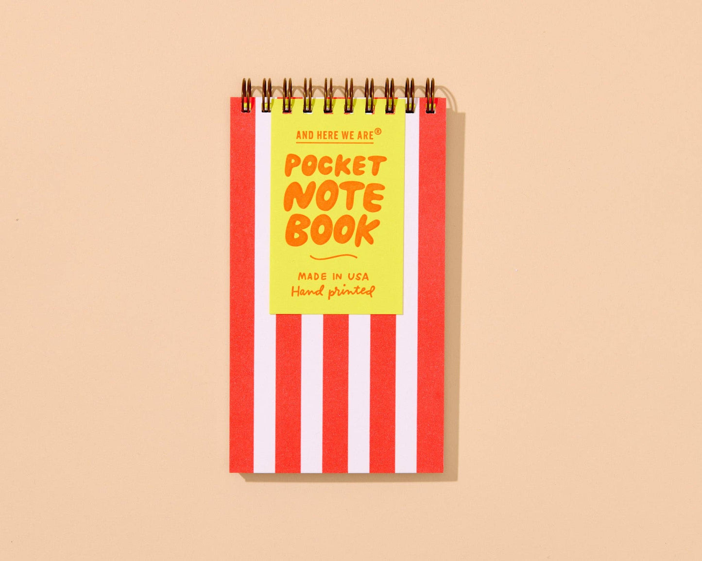 Small Modern Letterpress Spiral Notebook—Red White Stripe