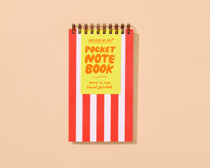 Small Modern Letterpress Spiral Notebook—Red White Stripe