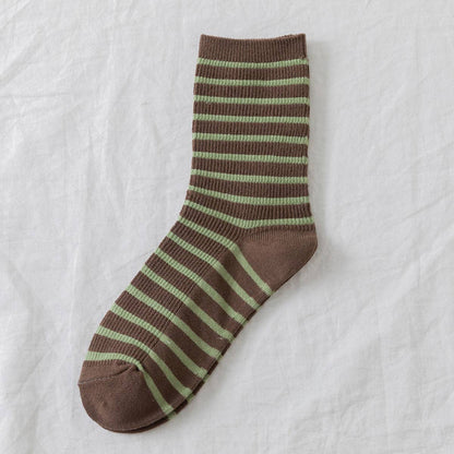 WOMEN NEW STRIPED CUTE BREATHABLE PILE SOCKS_CWMS0470: Green / (OS) 5
