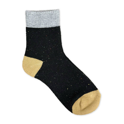 Tri-Color Speckled Knit Crew Socks – Cozy Cotton Blend Fall : Gray- Black - Tan