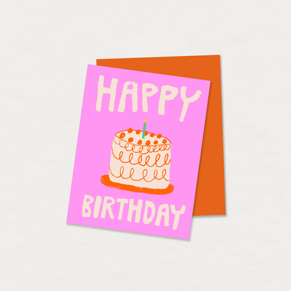 Pink birthday cake greeting card
