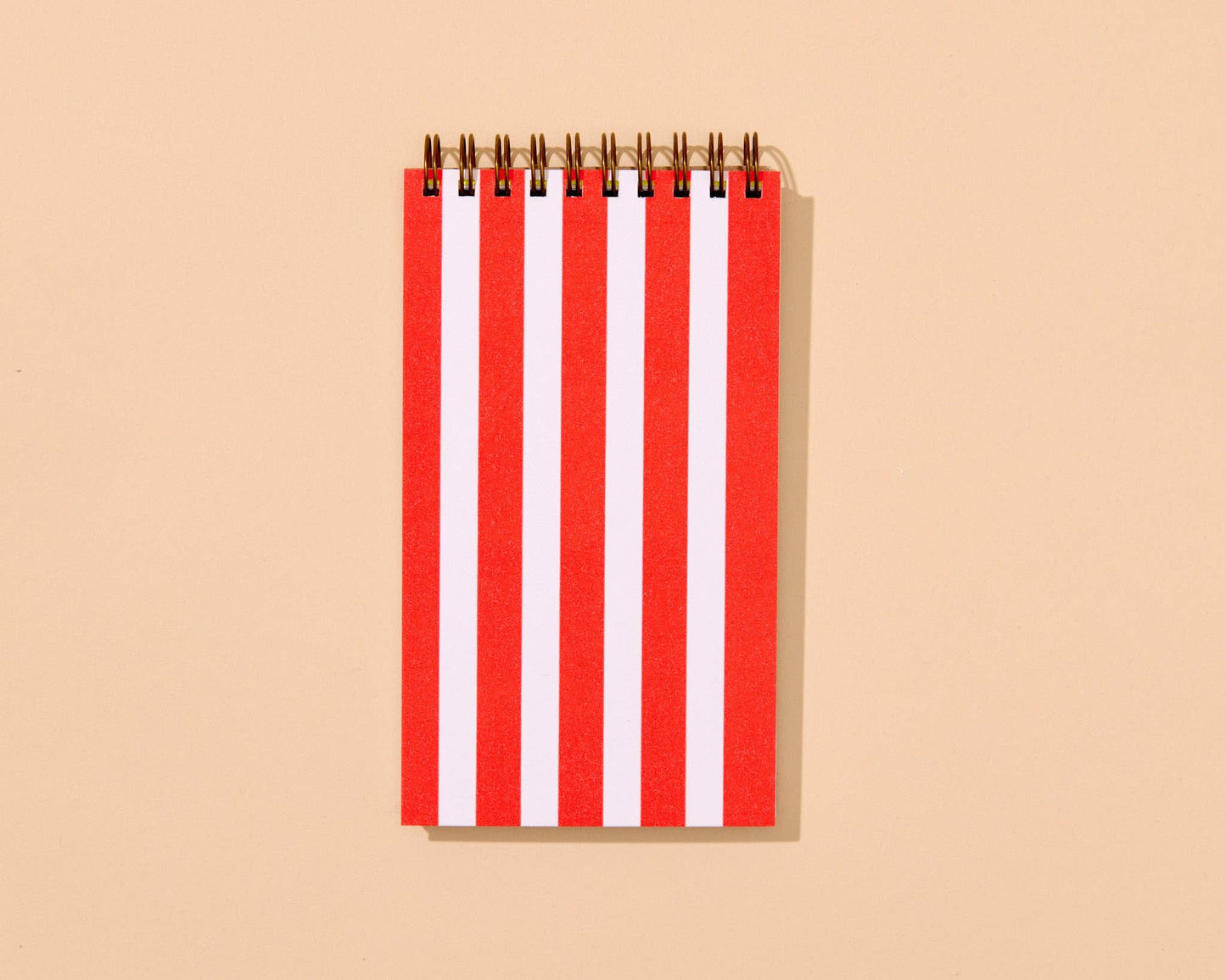 Small Modern Letterpress Spiral Notebook—Red White Stripe