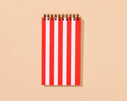 Small Modern Letterpress Spiral Notebook—Red White Stripe