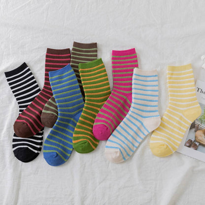 WOMEN NEW STRIPED CUTE BREATHABLE PILE SOCKS_CWMS0470: Green / (OS) 5