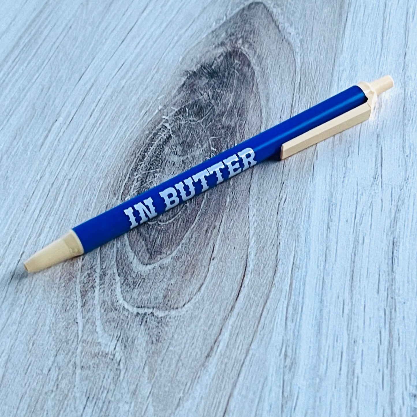In butter we trust Bic Clic Stic Pen foodie bakery